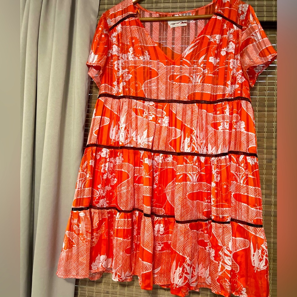 Urban Outfitters Orange Floral Pippa Chiffon Tiered Babydoll Dress. Size Medium.